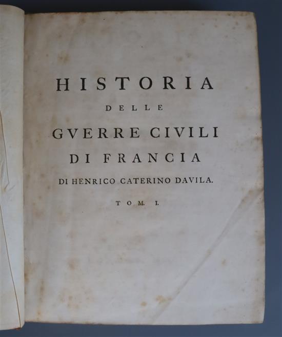 Davila, Enrico Caterino - Historia della guerre civili di Francia, 2 vols, qto, calf, 1st London edition of the Italian